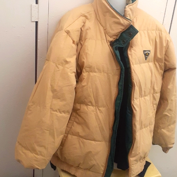 Stroh Mann Jackets & Blazers - STROH MANN REVERSIBLE Puffer TAN GREEN SKI Snow Winter JACKET M L